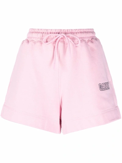 Ganni Logo-embroidered Drawstring Track Shorts In Sweet Lilac