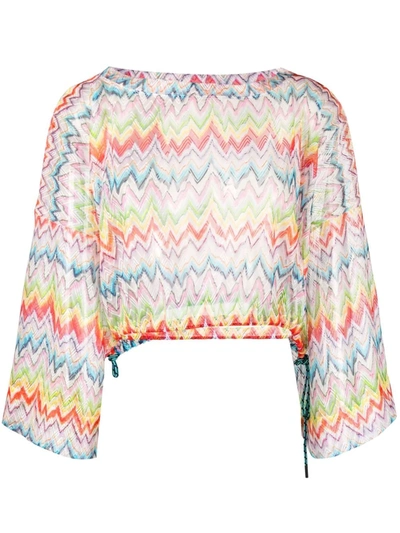 Missoni Zig-zag Printed Drawstring Beach Top In Neutral