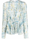 Patrizia Pepe Ruffled Abstract-print Blouse In Blue