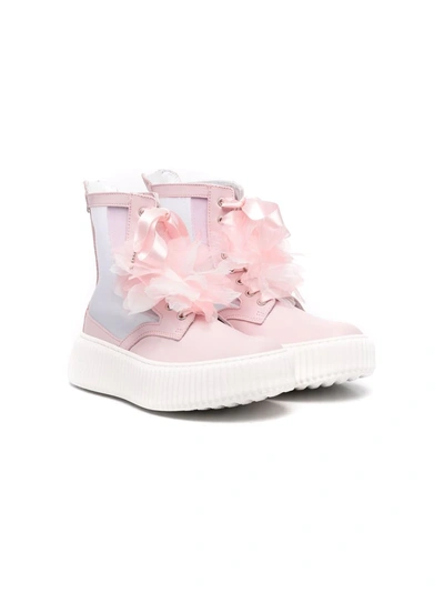 Monnalisa Kids' 花卉贴花及踝靴 In Pink