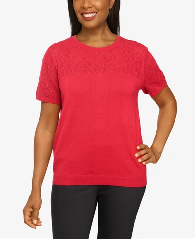 Alfred Dunner Petite Size Key Items Solid Short Sleeve Sweater In Red