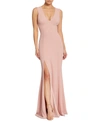 Dress The Population Sandra Plunge Crepe Trumpet Gown In Blush
