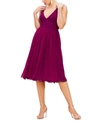 Dress The Population Alicia Mixed Media Midi Dress In Dark Magenta