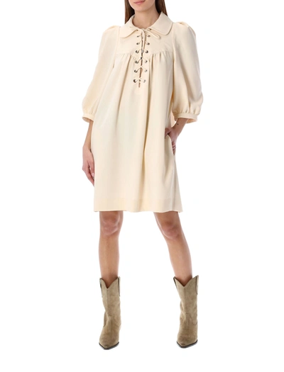See By Chloé Lace-up Crepe Dress In Neutrals