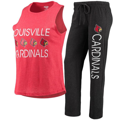 Concepts Sport Women's  Black, Red Louisville Cardinals Tank Top And Pants Sleep Set In Black,red