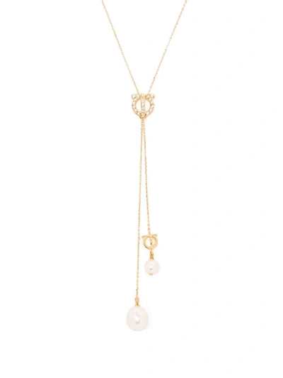 Ferragamo Gancini Crystal Pearl Necklace In Gold