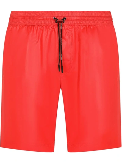 Dolce & Gabbana Logo-band Long Swim Shorts In Red