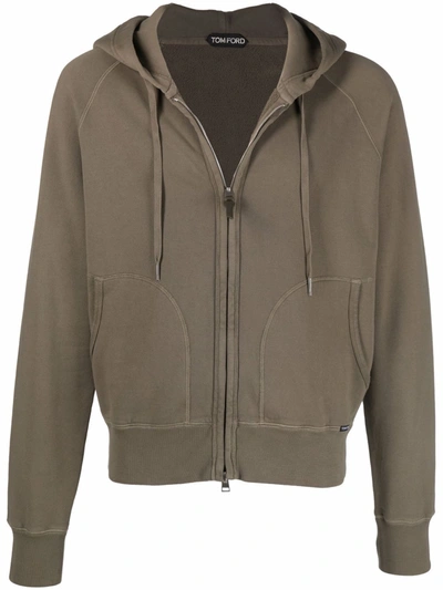 Tom Ford Drawstring Cotton Hoodie In Green