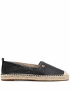 Ralph Lauren Cameryn Womens Padded Insole Leather Flat Shoes In Black