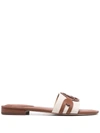Ralph Lauren Alegra Canvas-leather Slide Sandal In Neutrals