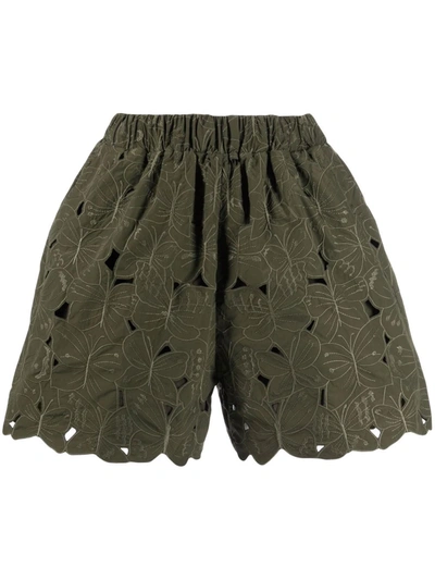 Red Valentino High-waisted Embroidered Shorts In Green