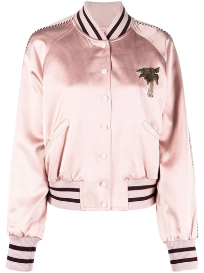 Zimmermann Tropicana Embroidered Logo Bomber Jacket In Rose-pink