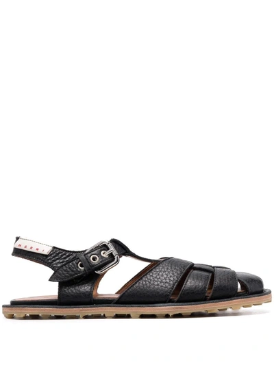 Marni Black Calfskin Fisherman Sandals