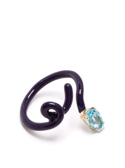 Bea Bongiasca Baby Vine 9ct Yellow Gold, 0.89ct Topaz And Enamel-plated Sterling Silver Ring In Deep Purple