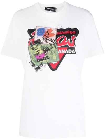 Dsquared2 Graphic Print Crew-neck T-shirt In Weiss