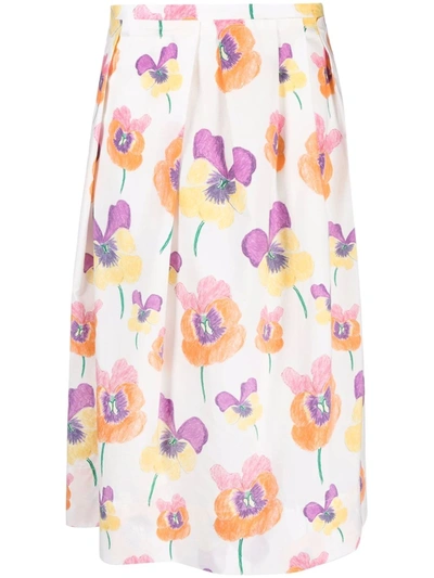Marni Floral-print Pleated Cotton-poplin Midi Skirt In Carrot