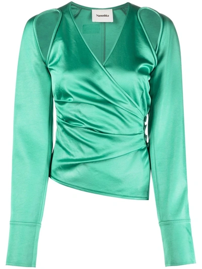 Nanushka Mado Wrap Top With Cutouts In Green