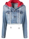 Palm Angels Cropped Denim Jacket With Removable Hood In Blau