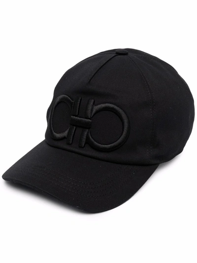 Ferragamo Tonal Embroidery Baseball Cap In Black