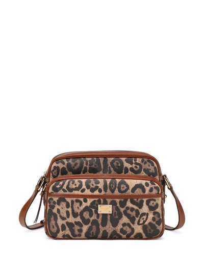 Dolce & Gabbana Leopard Print Shoulder Bag In Brown