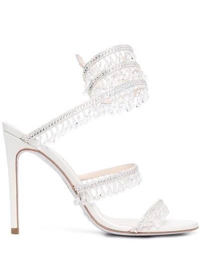 René Caovilla Cleo Embellished Satin Sandals In Grey