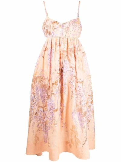Zimmermann Rosa Cutout Floral-print Linen Midi Dress In Lilac Wisteria  Floral | ModeSens