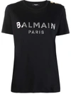 Balmain Black Three-button Metallic Logo T-shirt In Black White