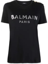 Balmain Black Three-button Metallic Logo T-shirt In Schwarz