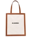 Jil Sander Tote Bag In Tela Bianca E Pelle In Nude