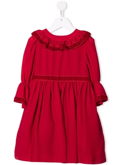 Patachou Kids' Long-sleeve Chiffon Dress In Red
