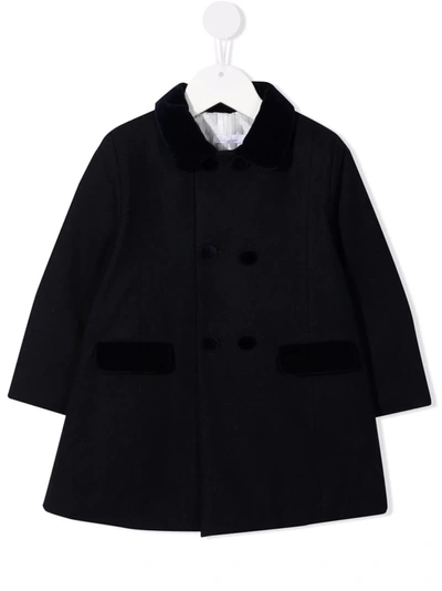 Patachou Kids' Double-breasted Flannel Coat In Blue