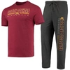 Concepts Sport Men's  Heathered Charcoal, Maroon Minnesota Golden Gophers Meter T-shirt And Pants Sle In Heather Charcoal