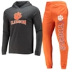 Concepts Sport Orange/heather Charcoal Clemson Tigers Meter Long Sleeve Hoodie T-shirt & Jogger Paja In Orange