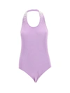 Liberal Youth Ministry Crystal-embellished Halterneck Bodysuit In Lilac