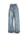 Natasha Zinko Blue Rose-print Wide-leg Jeans In Lightwash