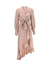 Zimmermann Asymmetric Ruffled Silk-satin Wrap Dress In Rose