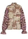 Tu Lizé Beige Camouflage Jacket With Crochet Sleeves In Red