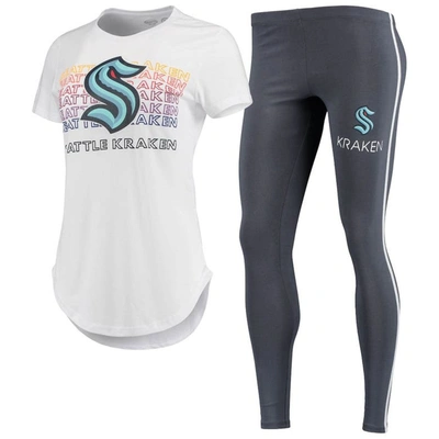 Concepts Sport Women's White, Charcoal Seattle Kraken Sonata T-shirt And Leggings Set In White,charcoal