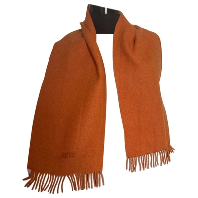 Pre-owned Hugo Boss Wool Scarf In Orange