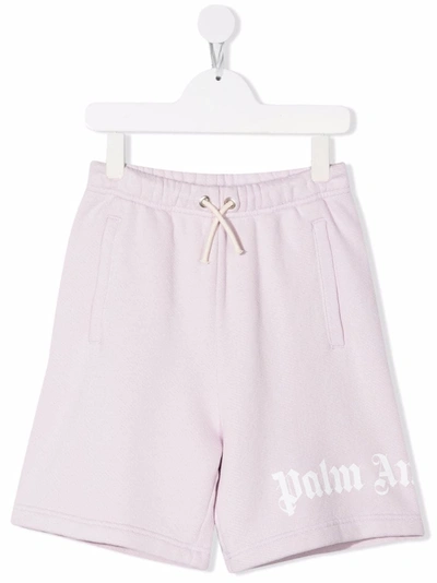 Palm Angels Kids Lilac Sports Shorts With Logo In Purple