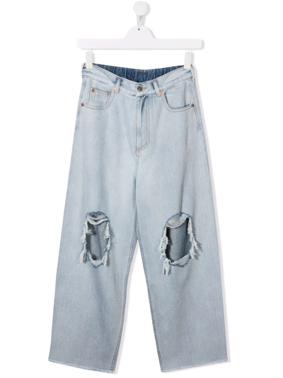 Mm6 Maison Margiela Kids' Ripped Straight-leg Jeans In Blue