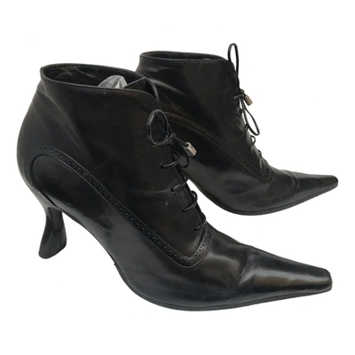 Pre-owned Karl Lagerfeld Leather Lace Up Boots In Black