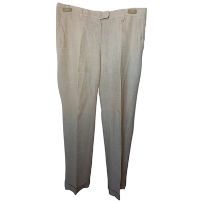 Pre-owned Agnona Linen Straight Pants In Beige