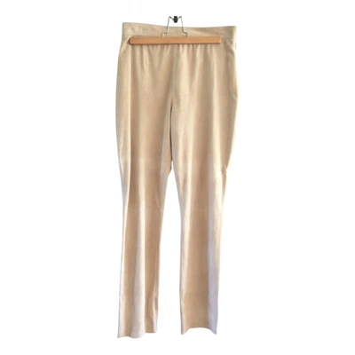 Pre-owned Celine Leather Trousers In Beige