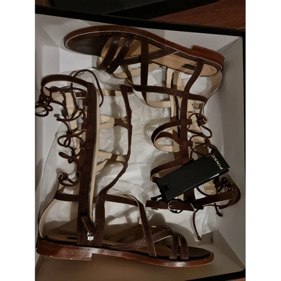 Pre-owned Pinko Leather Sandal In Brown