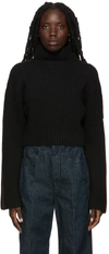 Acne Studios Cropped Cotton-trimmed Ribbed Wool Turtleneck Sweater In 900 Black