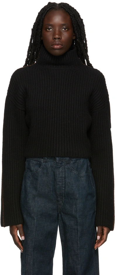 Acne Studios Cropped Cotton-trimmed Ribbed Wool Turtleneck Sweater In Black