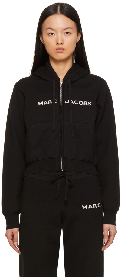 Marc Jacobs Intarsia Knit-logo Zipped Hoodie In Black