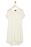 Nina Leonard Illusion Neck High-low Shift Dress In Ivory