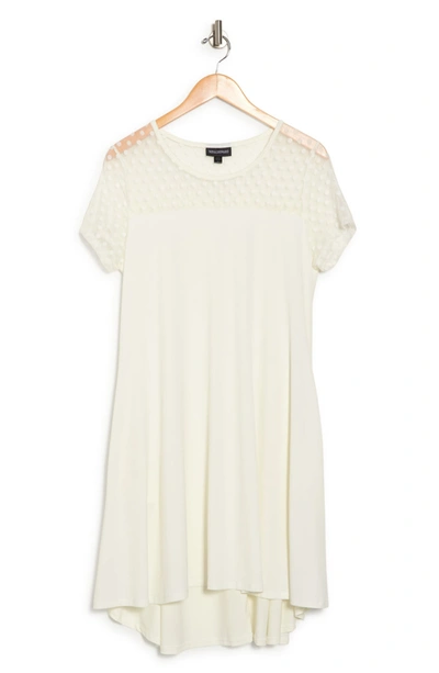 Nina Leonard Illusion Neck High-low Shift Dress In Ivory